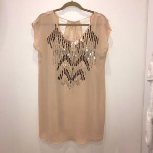 Sequin Patterned Beige Slip Dress